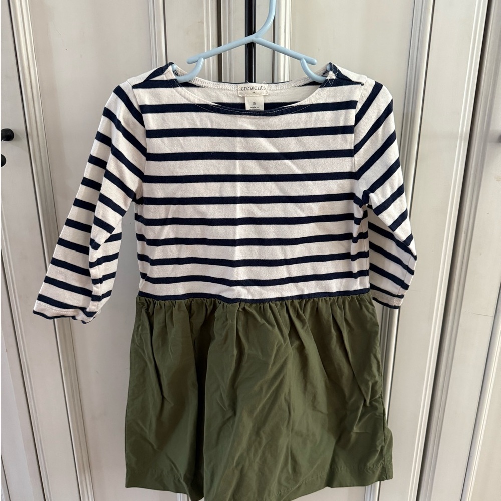 Crewcuts Kids Dress with Navy Stripes and Olive Skirt